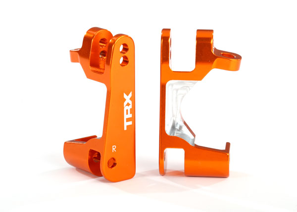 Caster blocks (c-hubs), 6061-T6 aluminum (orange-anodized), left & right