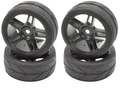 Apex RC Products 1/10 On-Road Black Split 5 Spoke Wheels & V Tread Rubber Tire Set #5001
