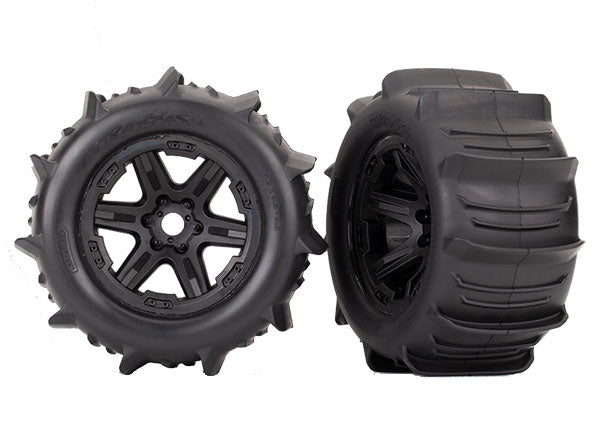 Tires & wheels, assembled, glued (black 3.8' wheels, paddle tires, (2) (TSM rated) ship lower 48 inc