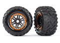 Tires & wheels, assembled, glued (black, orange beadlock style wheels, Maxx MT tires, foam inserts) (2) (17mm splined) (TSM rated)