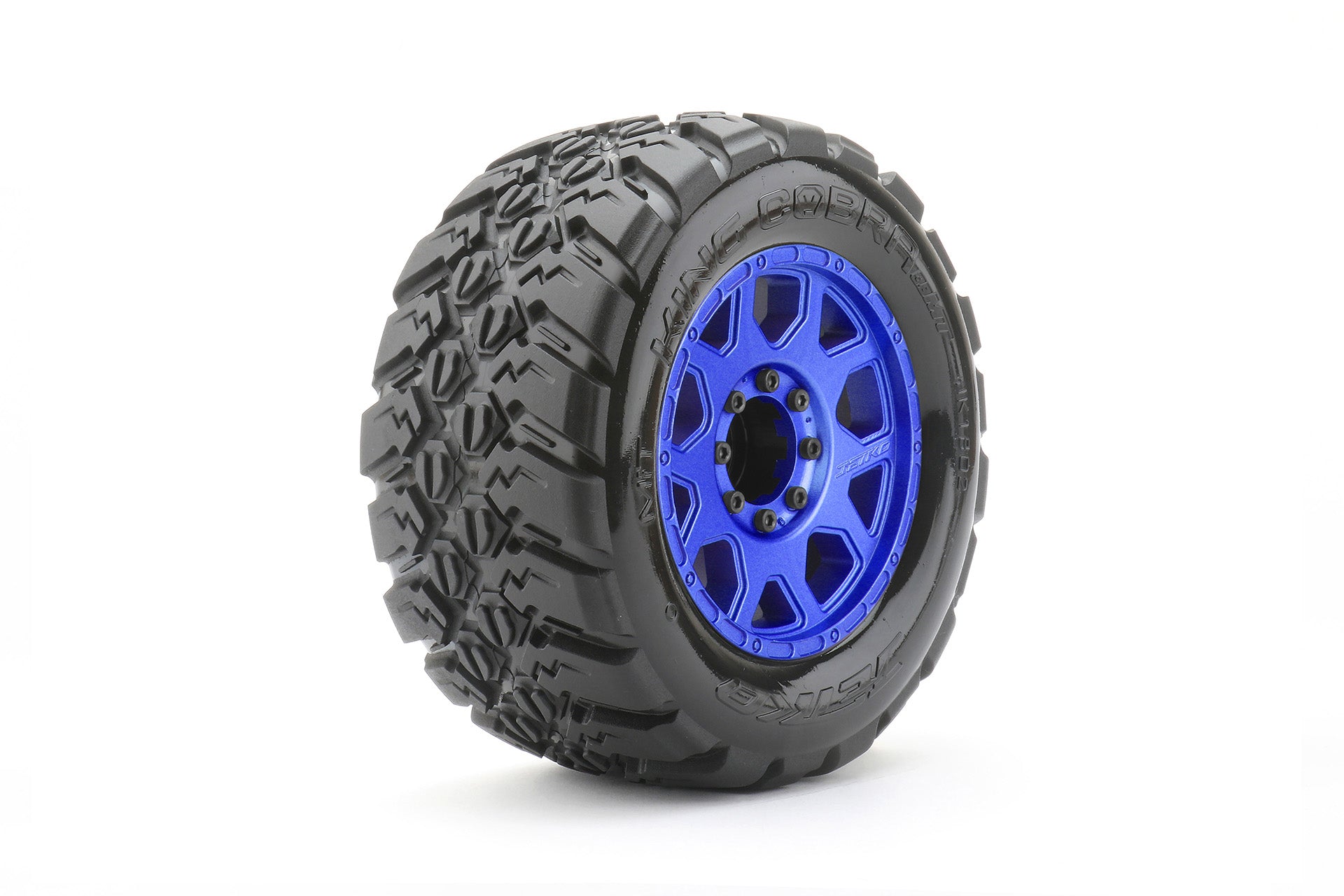 JKO1802CLMSGBB2   1/8 MT 3.8 EX-King Cobra, Mounted on Metal Blue Claw Rim, Medium Soft, Belted, Glued, 17mm 1/2" Off