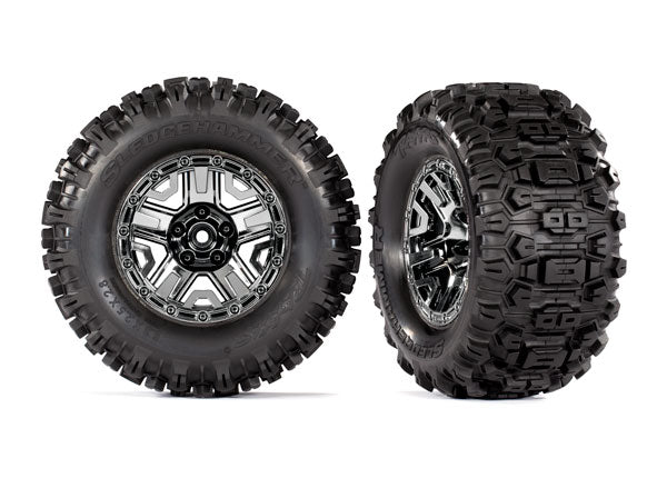 Tires & wheels, assembled, glued (black chrome 2.8' wheels, Sledgehammer™ tires, foam inserts) (2) (TSM® rated)(Ground Ship INC)