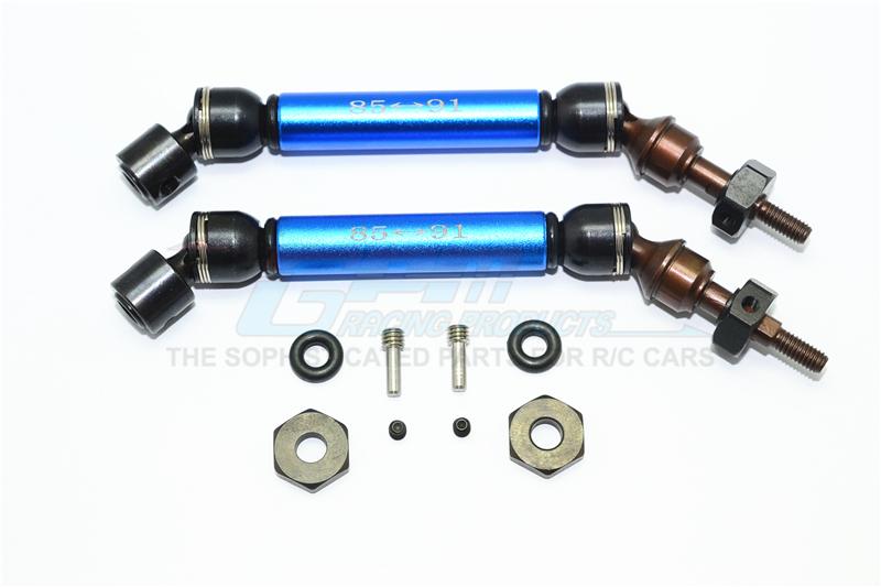 TRAXXAS SLASH 4X4 STEEL + ALUMINIUM FRONT CVD DRIVE SHAFT WITH 12MM X 6MM WHEEL HEX - 1PR (BLUE)