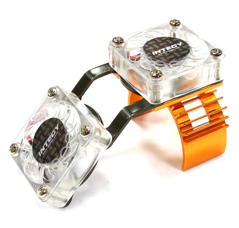 Motor Heatsink + Twin Cooling Fan for HPI 1/10 Blitz T6666ORANGE