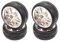 APEX RC PRODUCTS 1/10 ON-ROAD CHROME MESH WHEELS & V TREAD RUBBER TIRE SET #5007