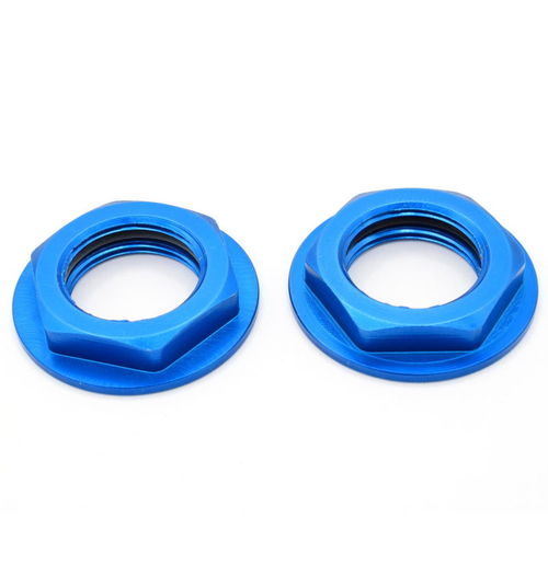 Hot Racing WHM2306F Aluminum Blue Flanged M17 23mm Hex Lock Nut (2)