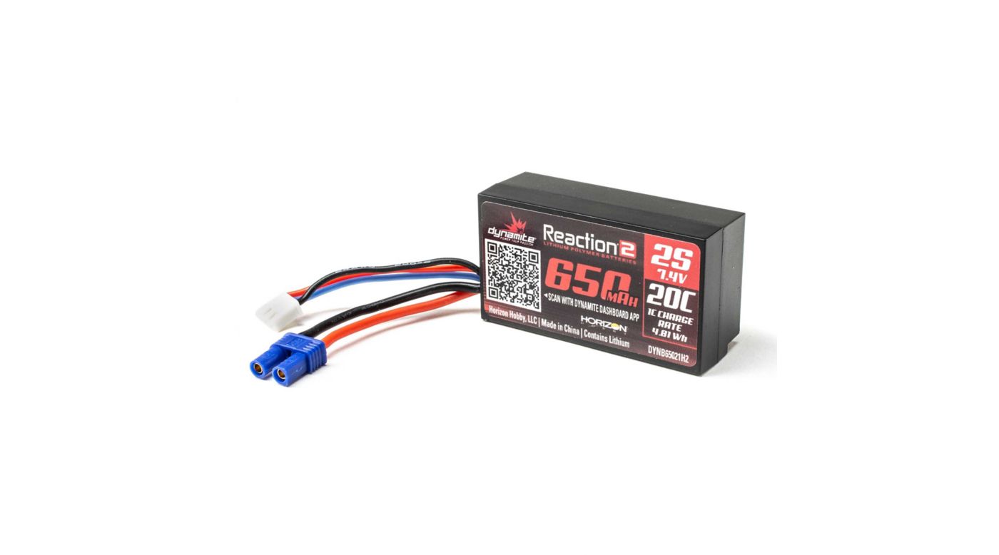 Reaction 2 7.4V 650mAh 2S 20C LiPo, Hardcase, EC2