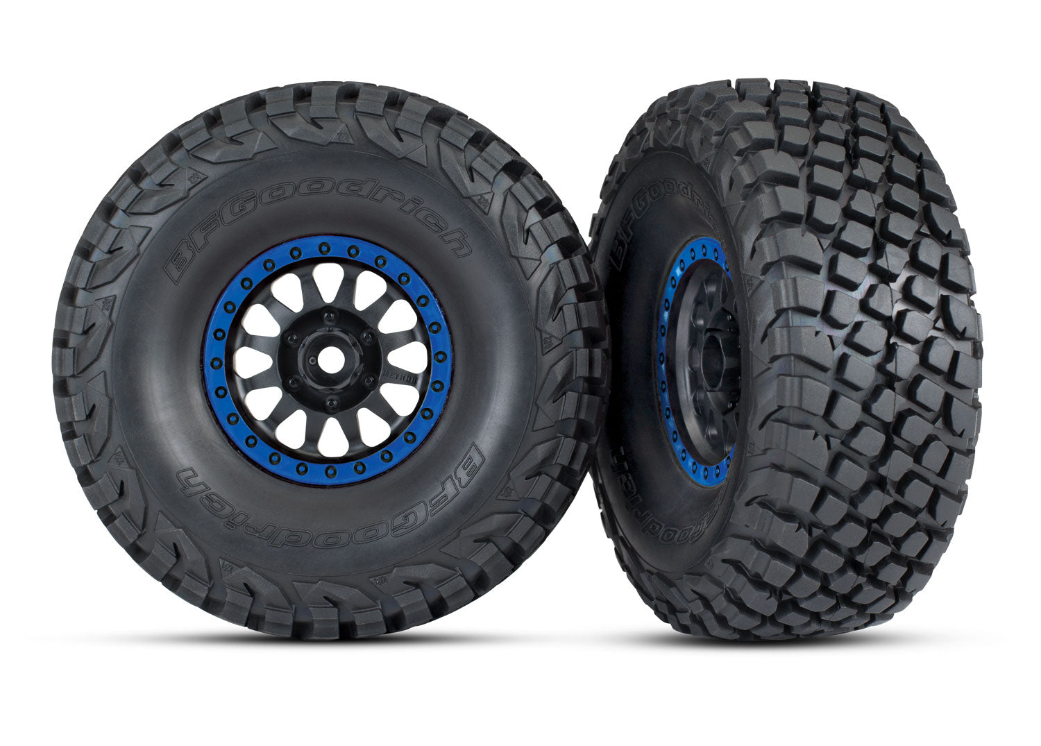 Tires and wheels, assembled, glued (Method Race Wheels, black with Blue  beadlock, BFGoodrich Baja KR3 tires) (2)