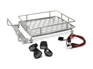 1/10 Scaler Metal Grid Roof Rack, Oval Lights - Silver