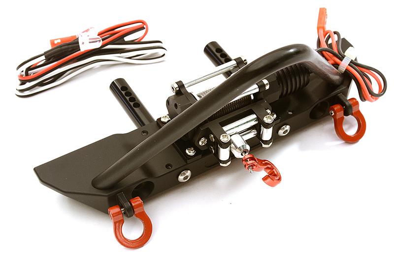 Realistic Front Alloy Bumper w/ Winch & LED for Traxxas TRX-4 w/ 43mm Mount C28491BLACK