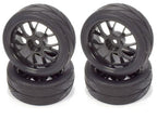 Apex RC Products 1/10 On-Road Black Mesh Wheels & V Tread Rubber Tire Set #5002