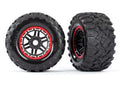Tires & wheels, assembled, glued (black, red beadlock style wheels, Maxx® MT tires, foam inserts) (2) (17mm splined) (TSM® rated)