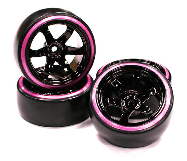 Black Color 6 Spoke Wheel w/ Outer Ring + Drift Tire (4) Set (O.D.=62mm) C23624PURPLE