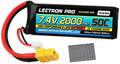 Lectron Pro 7.4V 2000mAh 50C Lipo Battery with XT60 Connector + CSRC Adapter for XT60 Batteries to Popular RC Vehicles for 1/16 and 1/18 Scale Cars and Trucks