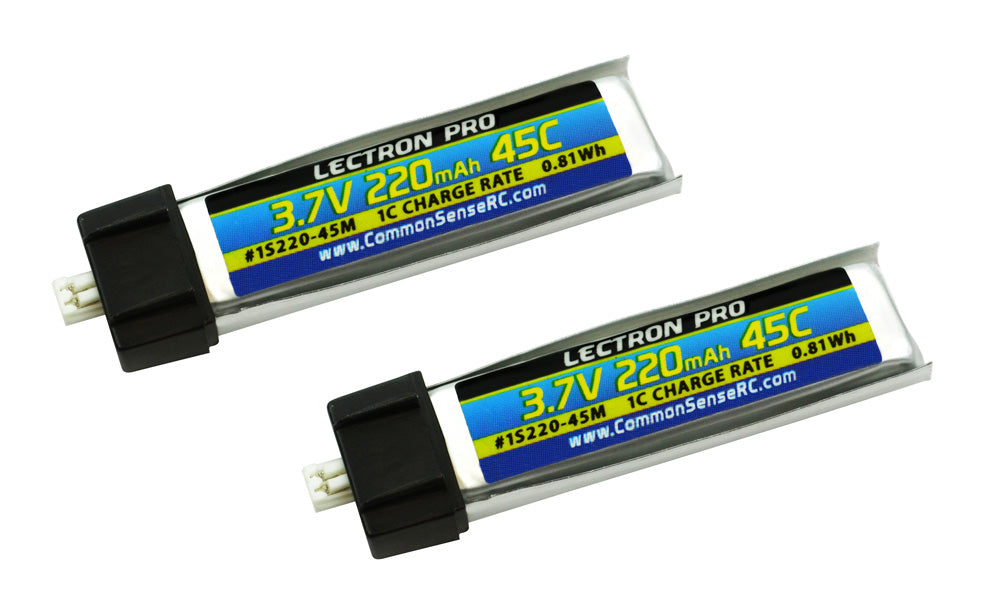 Lectron Pro 3.7V 220mAh 45C Lipo Battery 2-Pack for Blade mCX, mCX2, mSR, mSR X, Nano QX, & UMX AS3Xtra