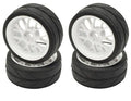 APEX RC PRODUCTS 1/10 ON-ROAD WHITE MESH WHEELS & V TREAD RUBBER TIRE SET #5017