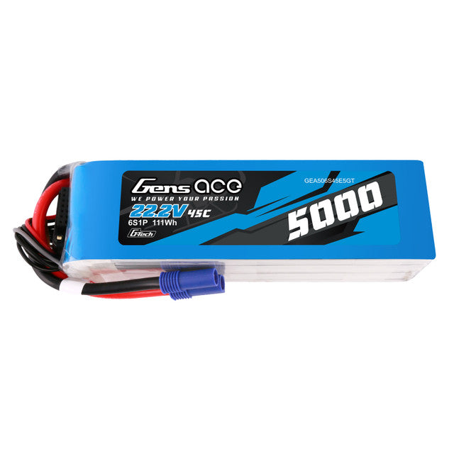 Gens Ace 5000mAh 6S1P 45C 22.2V G-Tech LiPo Battery Pack With EC5 Plug