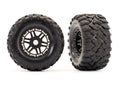 tra8972 T&W/BLK AT TIRE TSM RATED Tires & wheels, assembled, glued (black wheels, Maxx? All-Terrain tires, foam inserts) (2) (17mm splined) (TSM? rated)