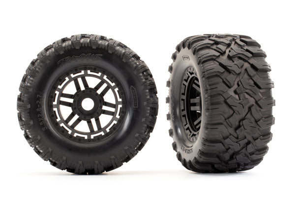 tra8972 T&W/BLK AT TIRE TSM RATED Tires & wheels, assembled, glued (black wheels, Maxx? All-Terrain tires, foam inserts) (2) (17mm splined) (TSM? rated)