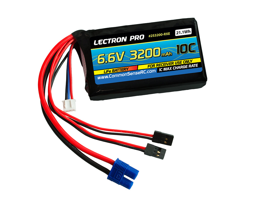 Lectron Pro 6.6V 3200mAh LiFe Receiver Battery with EC3 Connector + servo connectors