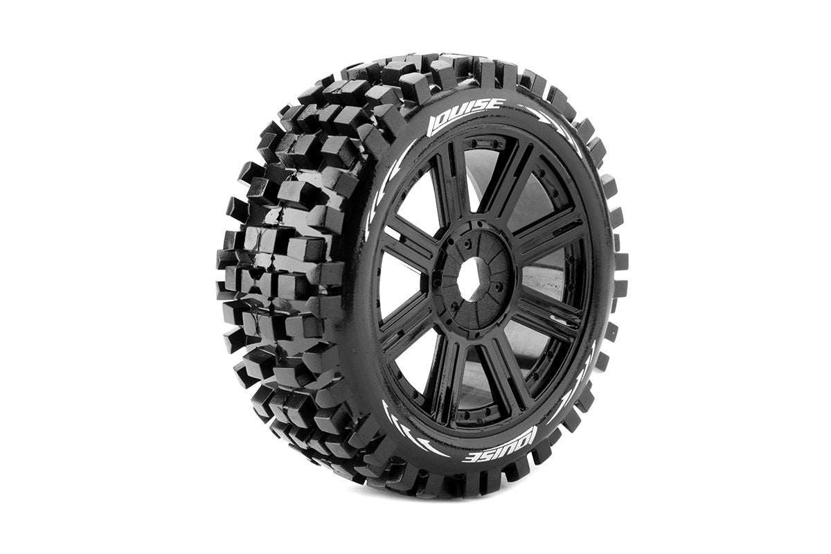 B-Ulldoze 1/8 Off-Road Buggy Tires, 17mm Hex, Mounted on Black Spoke Rim, Soft, Front/Rear (2)