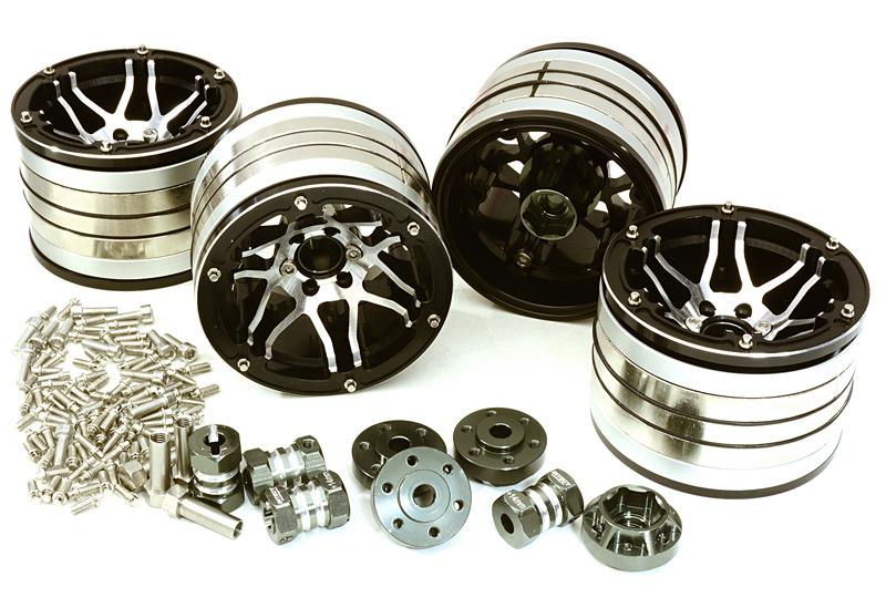 2.2x1.75-in. Machined High Mass Wheel (4) w/14mm Offset Hubs for 1/10 Crawler C27036BLACK