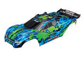 Body, Rustler 4X4 VXL, green/ window, grill, lights decal sheet (assembled with front & rear body mounts and rear body support for clipless mounting)