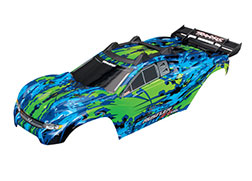Body, Rustler 4X4 VXL, green/ window, grill, lights decal sheet (assembled with front & rear body mounts and rear body support for clipless mounting)