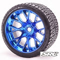 Monster Truck Road Crusher Belted tire preglued on WHD Blue Chrome wheel 2pc set