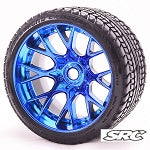 Monster Truck Road Crusher Belted tire preglued on WHD Blue Chrome wheel 2pc set