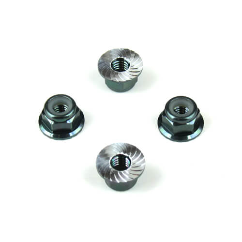 M4 Locknuts (Alum, Flanged, Serrated, Black, 4pcs)