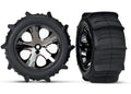 Tires & wheels, assembled, glued (2.8") (All-Star black chrome wheels, paddle tires, foam inserts) (2WD electric rear) (2) (TSM rated)