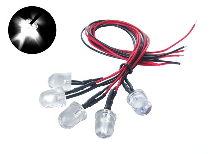 5-Pack of Pre-Wired 10mm Bright White LED Light Bulbs #LED-10MM-5W