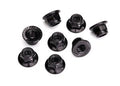 Nuts, 5mm flanged nylon locking (steel, black serrated) (8)