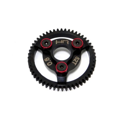 Hot Racing light weight hardened steel 52 tooth, 32 pitch (0.8 Mod) spur gear for the 1/10 Traxxas Bandit, Rustler, 2WD Slash, 2WD Stampede, and Telluride vehicles   FEATURES: