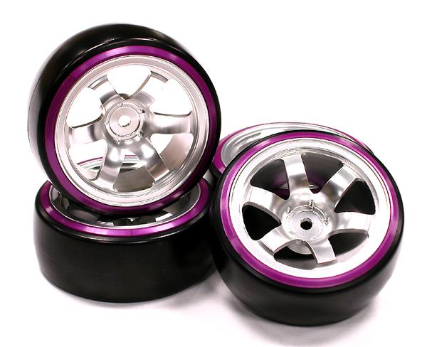 Billet Machined Alloy 6 Spoke Wheel w/ Outer Ring + Drift Tire (4) Set C23721PURPLE