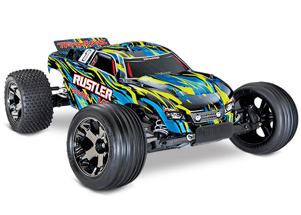 37076-4 - Rustler® VXL: 1/10 Scale Stadium Truck. Ready-to-Race® with TQi Traxxas Link™ Enabled 2.4GHz Radio System, Velineon® VXL-3s brushless ESC (fwd/rev), and Traxxas Stability Management (TSM)®.