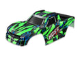 9011G - Body, Hoss™ 4X4 VXL, green/ window, grille, lights decal sheet (assembled with front & rear body mounts and rear body support for clipless mounting)