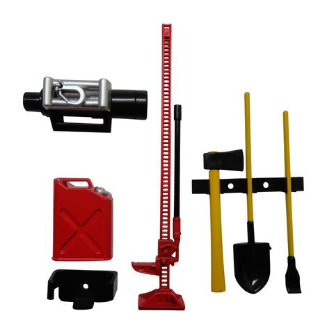 Apex RC Products 1/10 RC Rock Crawler Scale Accessory Set W/ Gas Can, Winch, Jack, Shovel, Axe, & Pry Bar #4053
