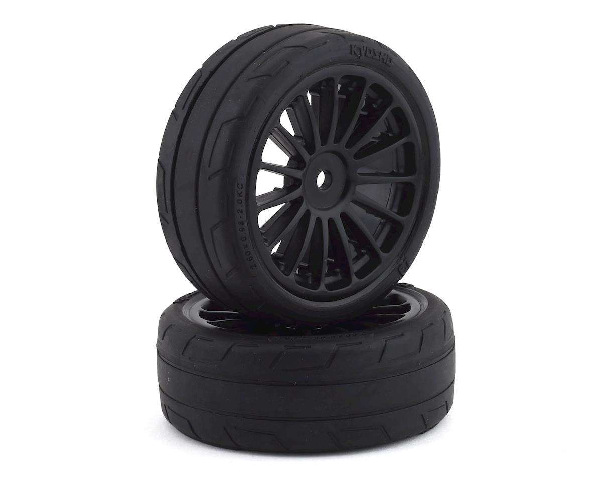 KYOSHO PREMOUNTED TIRE FZ02 15 SPOKE BK/M 2PCS