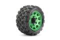 JKO2702CGMSGNB2  1/10 ST 2.8 EX-King Cobra Tires Mounted on Metal Green Claw Rims, Medium Soft, Glued, 12mm 1/2" Offs