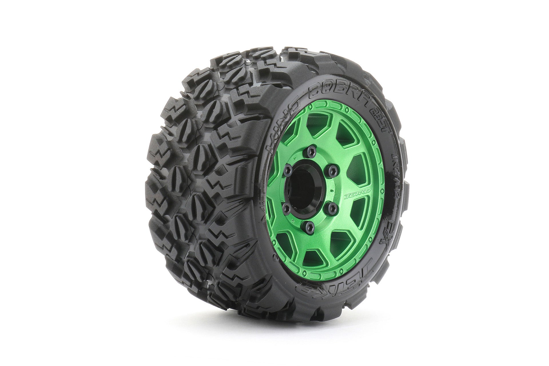 JKO2702CGMSGNB2  1/10 ST 2.8 EX-King Cobra Tires Mounted on Metal Green Claw Rims, Medium Soft, Glued, 12mm 1/2" Offs