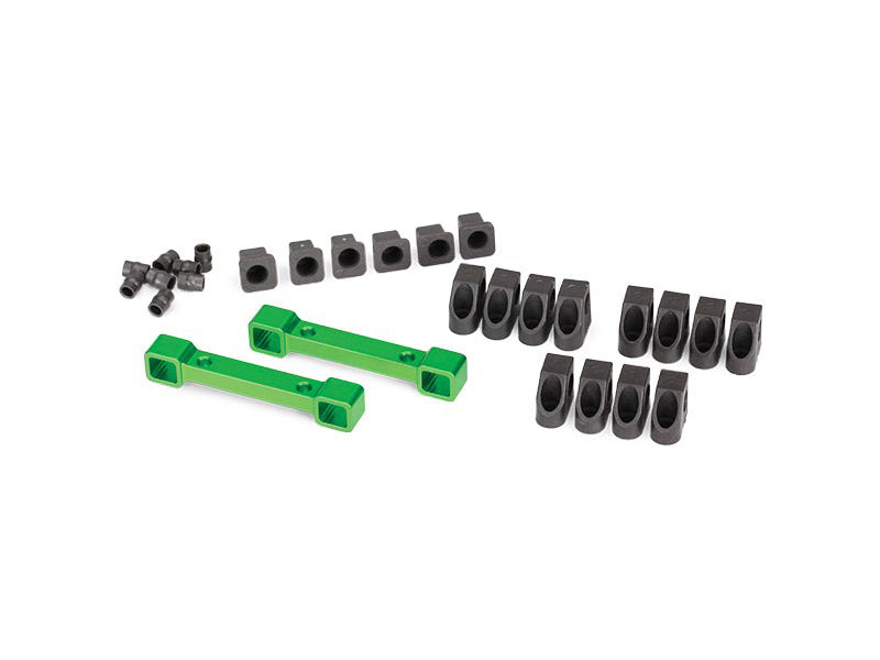 Mounts, suspension arms, aluminum (green-anodized) (front & rear)/ hinge pin retainers (12)/ inserts (6)