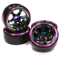 Rainbow Color 6 Spoke Wheel w/ Outer Ring + Drift Tire (4) Set (O.D.=62mm) C23626PURPLE