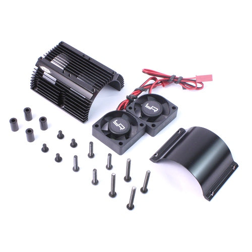 YEAH RACING BLACK 1/8 ALUMINUM MOTOR HEAT SINK W/ DUAL COOLING FANS YA-0261BK