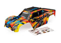 Body, X-Maxx®, Solar Flare (painted, decals applied) (assembled with front & rear body mounts, roof skid plate, rear body support, and tailgate protector)