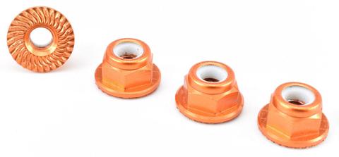 Apex RC Products Orange 4mm Aluminum Serrated Nylon Locknut Wheel Nut Set #9803