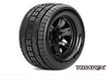 Trigger 1/10 Monster Truck Tires, Mounted on Black Wheels, 1/2 Offset, 12mm Hex (1 pair)