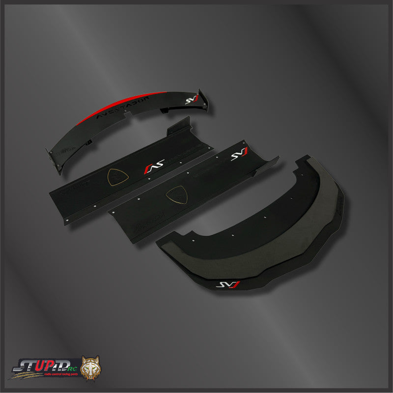 STP1117BK Kit Rear Wing, Side Skirts and Bottom Plate Aluminum for Lamborghini Jota Body BLACK