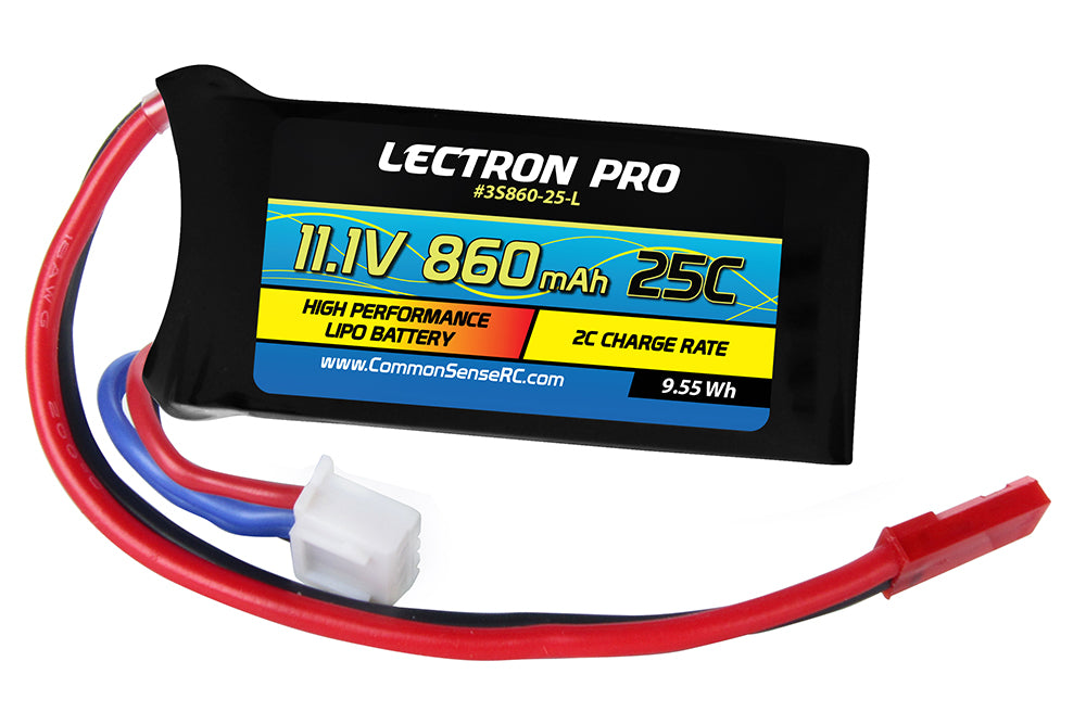 Lectron Pro 11.1V 860mAh 25C Lipo Battery with JST Connector for 250 Size Helis, Small Planes & Foamies